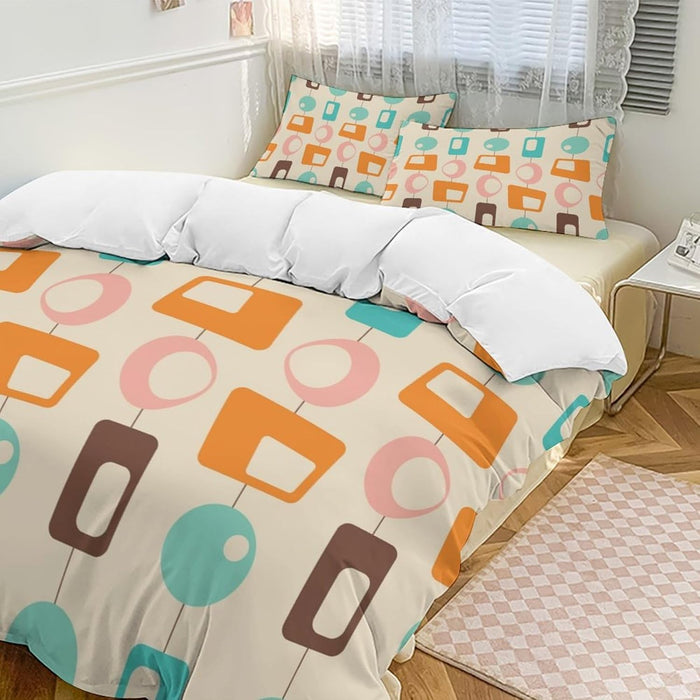 Modern Mid Century Duvet Cover, Vintage Geometry Bedding Sets Soft Comforter Cover，Aesthetic Abstract Art Bedding 3 Piece (1 Duvet Cover 86"x70" + 2 Pillow Sham 20"x30")