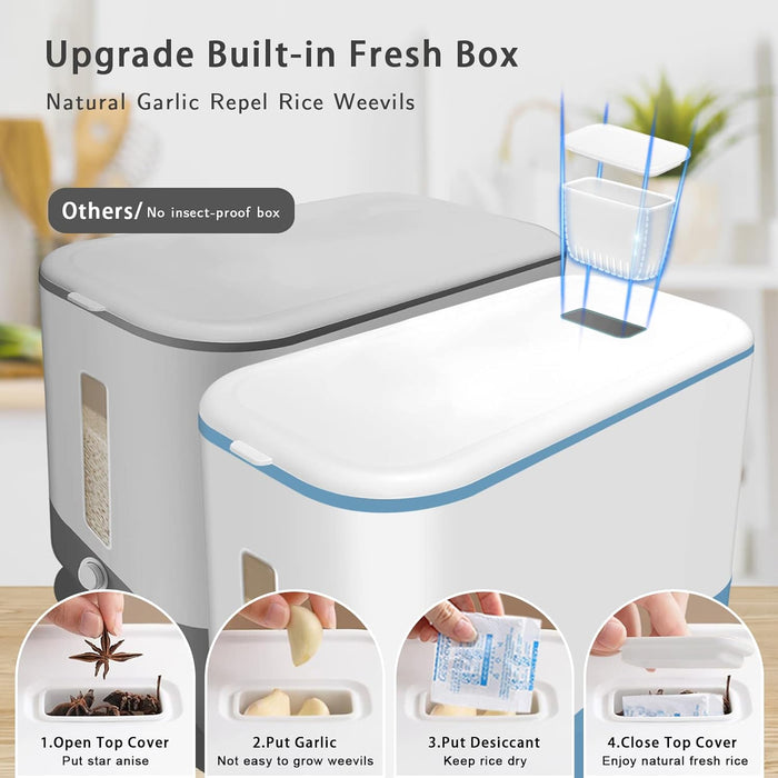 22-25 Lbs Rice Dispenser, Large Cereal Dry Food Storage Containers with Measuring Cup,BPA-Free Household for Kitchen Pantry Organization-Blue