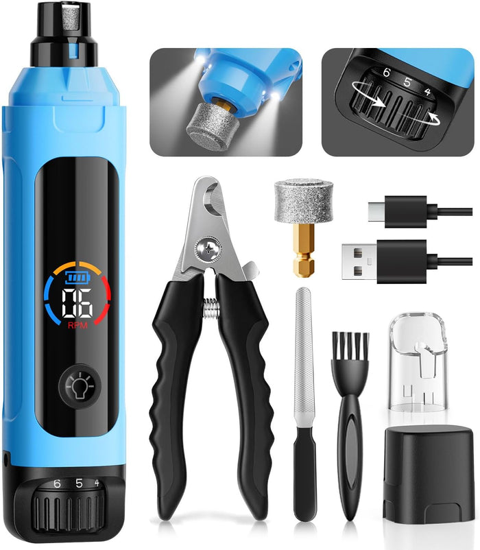 Dog Nail Grinder, 6-Speed Quiet Electric Dog Nail Trimmers, Dog Nail Clippers with File for Small Medium Large Dogs, Cats, Rechargeable Pet Paw Grooming Supplies Kit, 2 Grinding Wheels (Black)