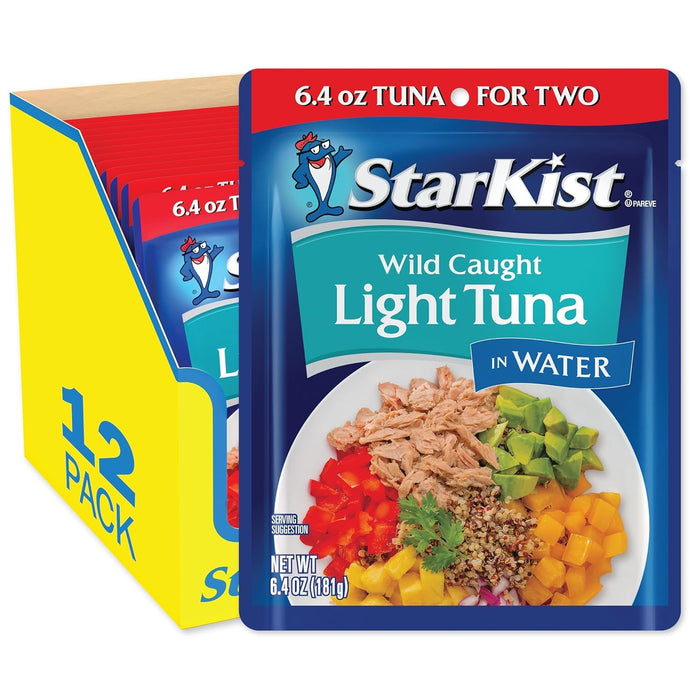 StarKist Chunk Light Tuna in Water, 2.6 oz Pouch (24 Pack) Ready to Eat Wild Caught Tuna, 17g Protein, 70 Calories Per Serving, Gluten Free, Soy Free, Kosher, Perfect for Salads, Keto Meals and Snacks