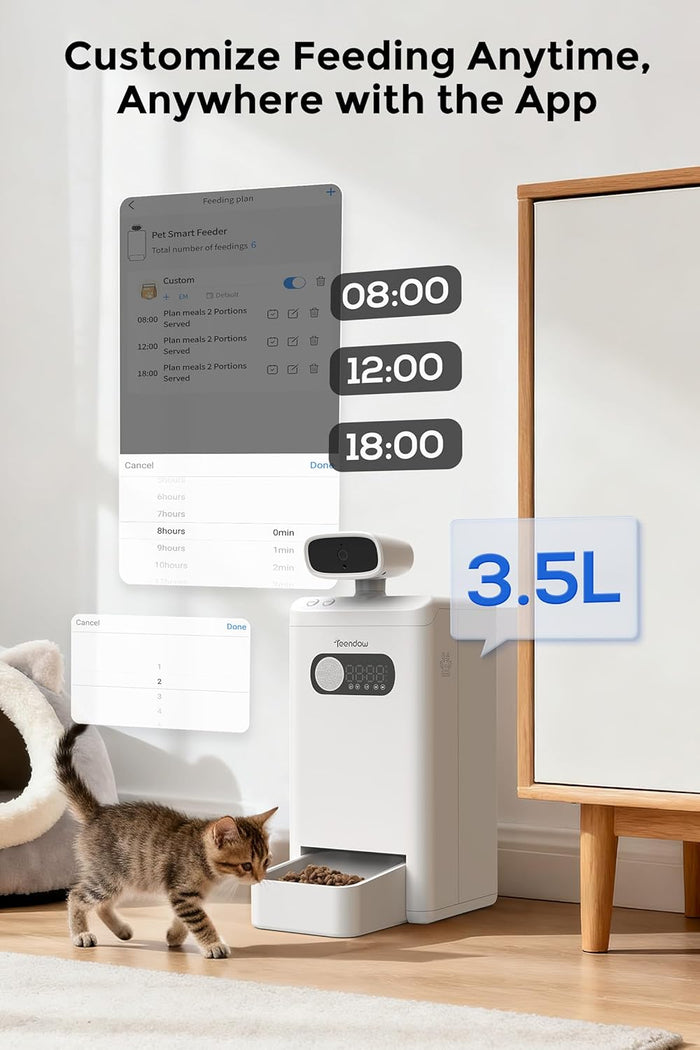 Teendow XLY-M1 Automatic Cat Feeder with Camera, 3.5L Cat Food Dispenser, AI Subscription Pet Feeder 4MP HD Video with Night Vision Timed Feeding Dry Food for Dog APP Control 5G WiFi