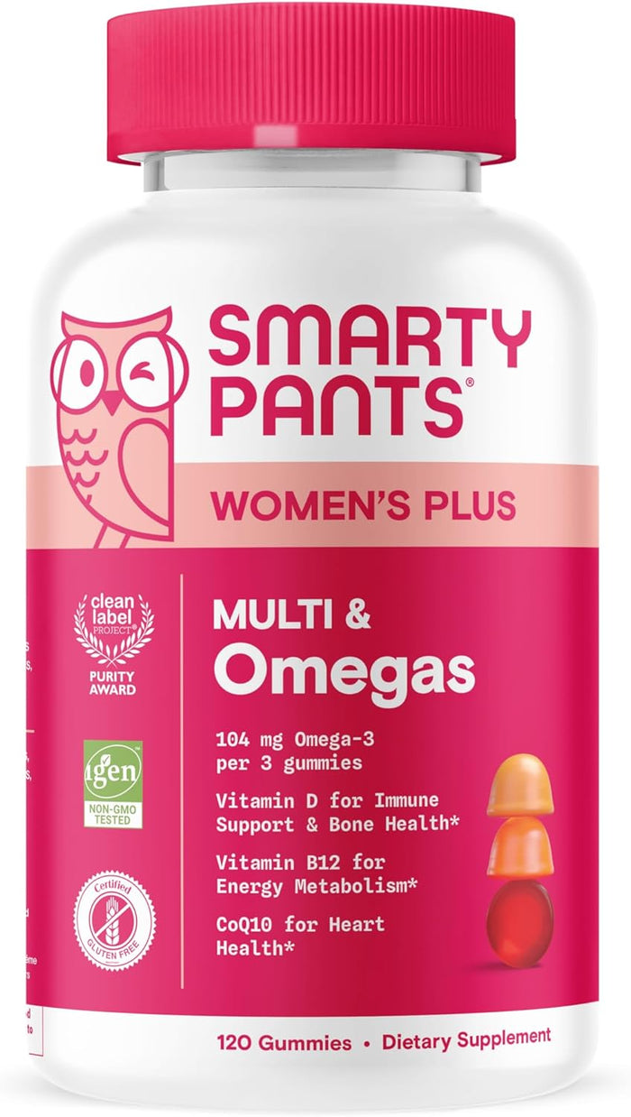 SmartyPants Women's Multivitamin Gummies: Omega 3 Fish Oil (EPA/DHA), Methylfolate, CoQ10, Vitamin D3, C, Vitamin B12, B6, A, K & Zinc, Inositol, Gluten Free, 180 Count (30 Day Supply)