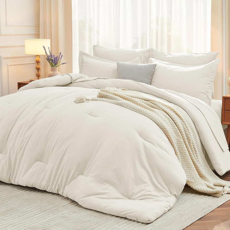 MUXHOMO 5 Pieces Twin XL Comforter Set, Soft Bed in a Bag Twin XL Size, All Season Bedding Set with Comforter, Flat Sheet, Fitted Sheet, Pillowcases & Shams, Lavender