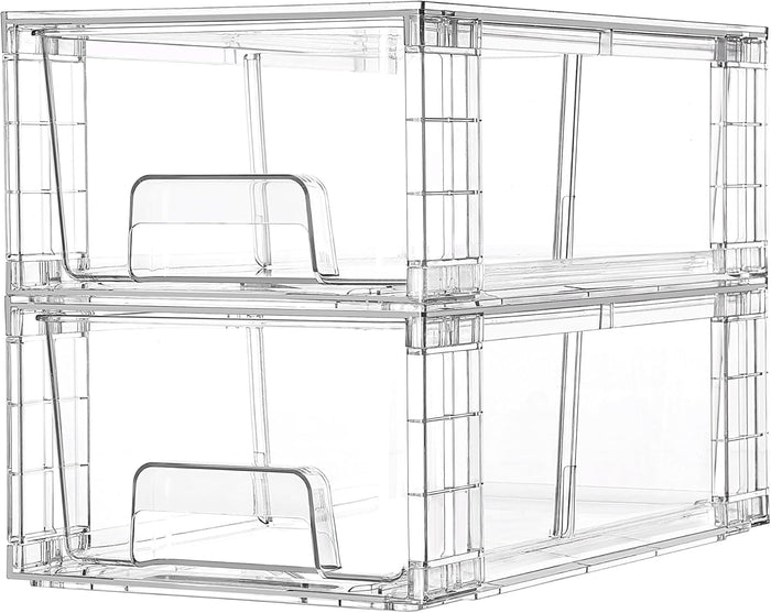 Vtopmart 4Pack Large Stackable Kitchen Pantry Storage Drawers, Clear Organizer Bins with Handles, Acrylic Drawer Organizers for Kitchen Pantry, Bathroom Undersink, Cabinet Organization and Storage