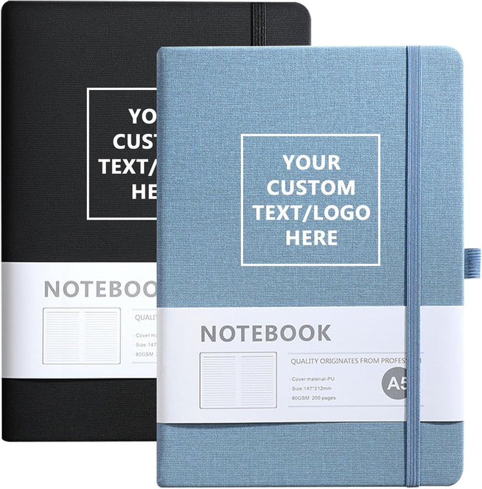 Personalized Notebook-Can Engrave Logo/Text/Image, Customizable A5 Journal Notebook -192 Lined Pages 8.3 x 5.8 Inch，black+blue+grey