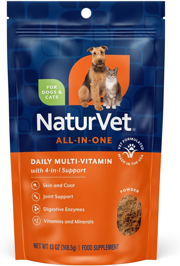 NaturVet All-in-One Dog Supplement - for Joint Support, Digestion, Skin, Coat Care – Dog Multivitamins with Minerals, Omega-3, 6, 9 – Wheat-Free Vitamins for Dogs – 120 Soft Chews