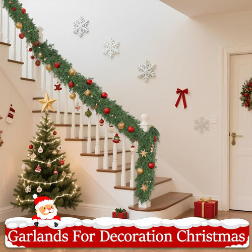 72 Inch Christmas Garland Soft Bendable Realistic Artificial Cedar Pine Green Xmas Mantle Garland for Staircase with Gift Box Garlands for Decoration Christmas Fireplace Porch Table Home Yard Decor