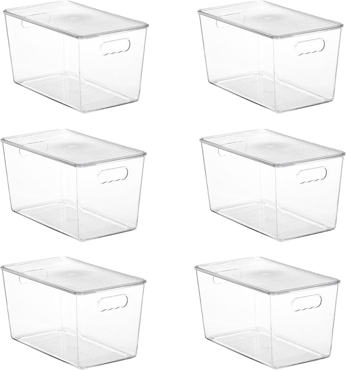 Vtopmart 6 Pack Clear Stackable Storage Bins with Lids, Large Plastic Containers with Handle for Pantry Organizer and Storage,Perfect for Bathroom,Cabinet,Kitchen,Fridge,Closet Organization