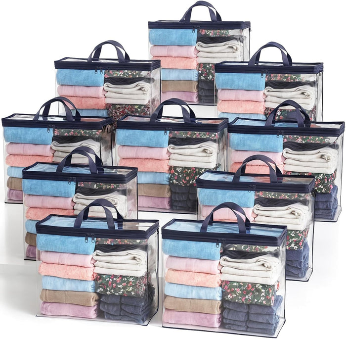 10PACK Clear Zippered Storage Bags for Clothes, 22L Clear Storage Bag, and Blanket Storage Bags for Bedding, Linen, Blankets, Comforters, Clothing & Toys (Purple)