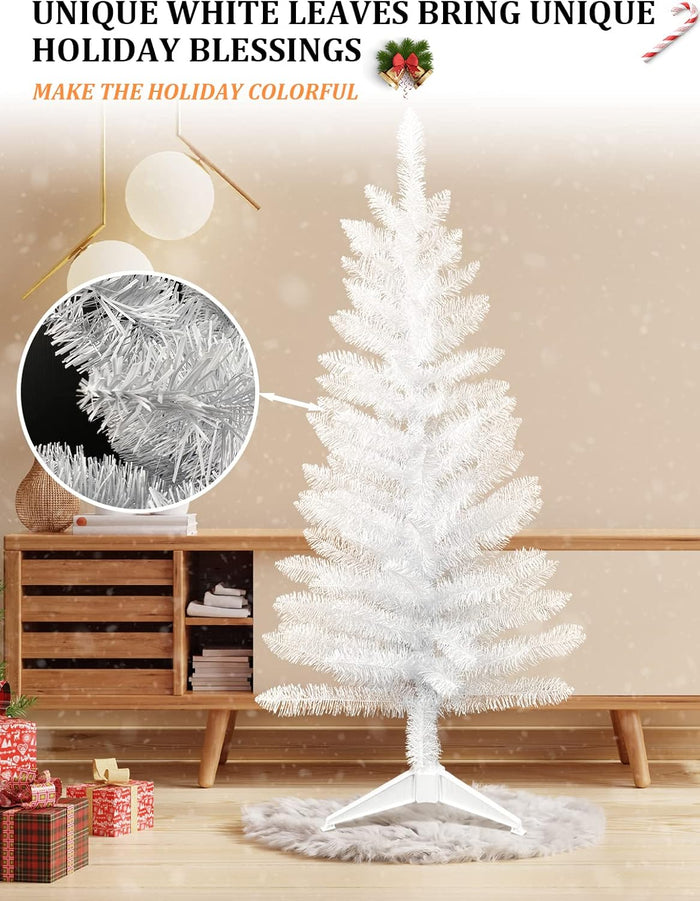 Kadunmina 4FT Artificial Christmas Tree with Stand Small White Lighted Xmas Tree 122 Branch Tips for Indoor