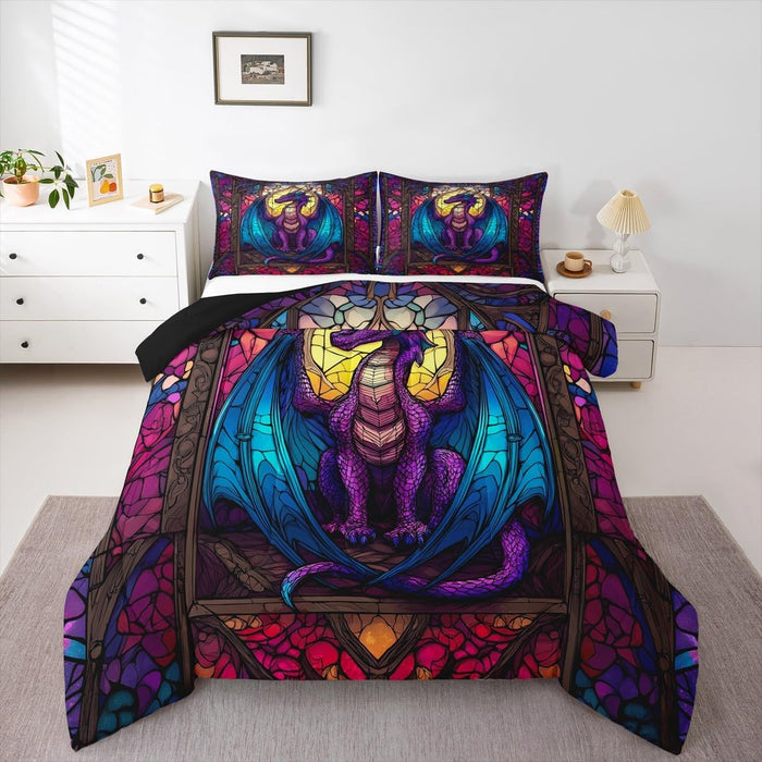 Feelyou Kids Boho Dragon Comforter Set Queen Size, Black Dragon Bedding Set Sun and Moon Duvet Insert Boys Girls Wildlife Teens Bedroom Decor Bed Set 3Pcs