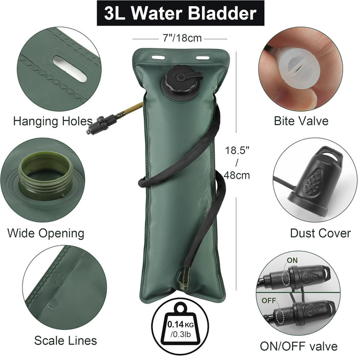 Tactical Rave Hydration Backpack with 3L Water Bladder for Men, Small Water Backpack for Hiking