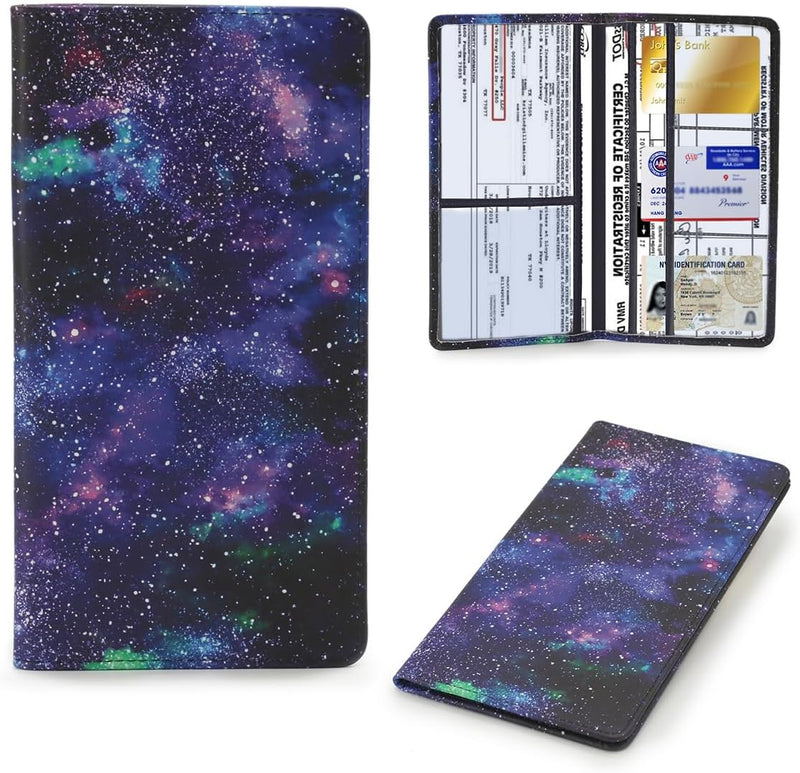 Leather Car Registration and Insurance Card Holder, Car Document Holder for Cards License with Magnetic Shut (Black, large)