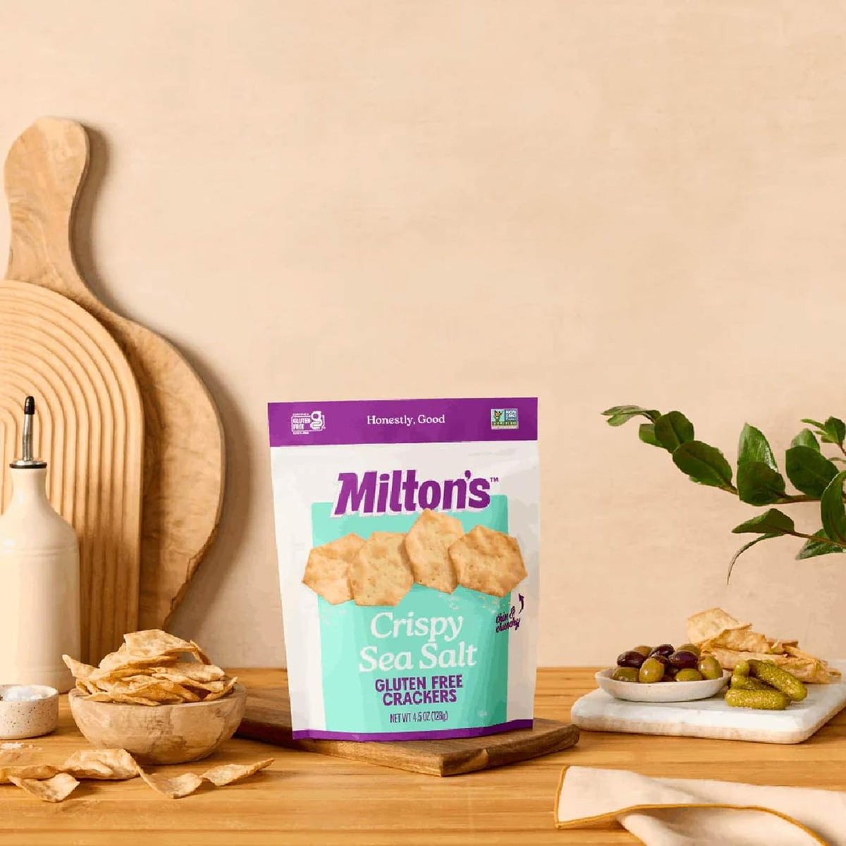 Milton’s Craft Bakers Gluten Free Crispy Sea Salt Baked Crackers, 20 Oz, Set of 2