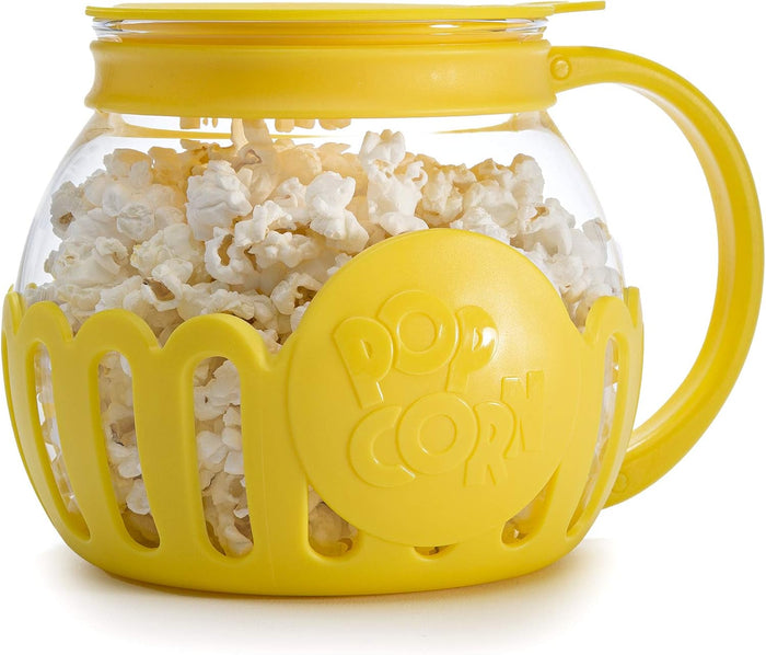 Ecolution Patented Micro-Pop Microwave Popcorn Popper with Temperature Safe Glass, 3-in-1 Lid Measures Kernels and Melts Butter, Made Without BPA, Dishwasher Safe, 3-Quart, Aqua