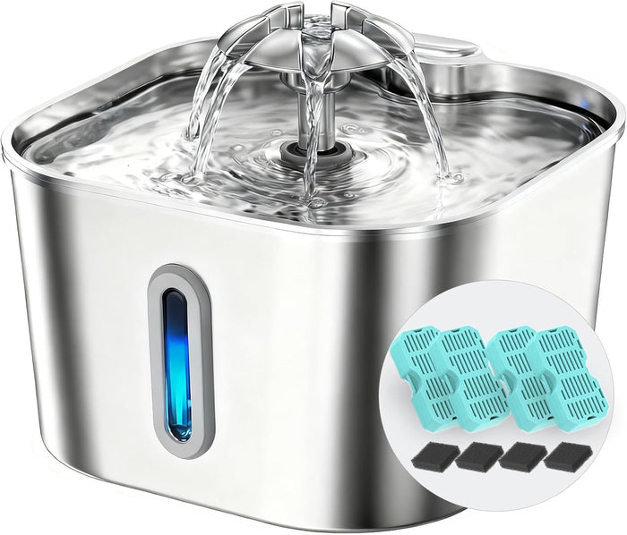 Cat Water Fountain Stainless Steel, 74oz/2.2L Automatic Quiet Cat Drinking Fountain, Indoor Water Dispenser for Cats, Kittens, Small Dogs and Pets, Circulating Pet Water Fountain