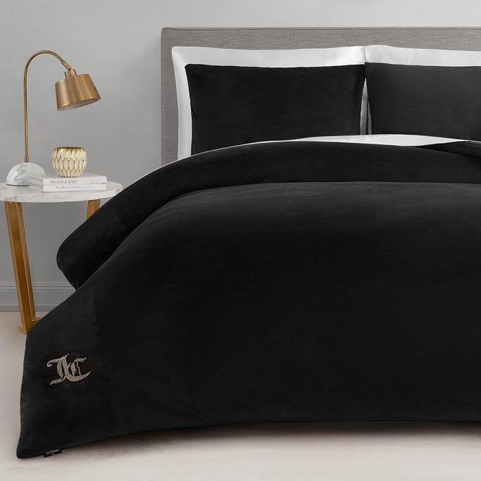 Juicy Couture Marshmallow Pink Velour Full/Queen Comforter Set - 3 Piece Luxury Bedding Ensemble