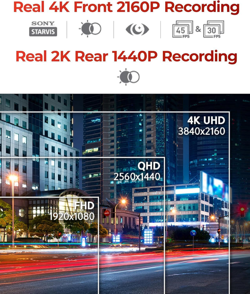 THINKWARE ARC 700 4K Front and 2K Rear Dash Cam - Wi-Fi, GPS, HDR, Parking Mode, Radar Compatible, Speed/Red Light Alerts, Included 64GB MicroSD, Hardwiring Cable