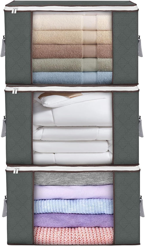 90 L Large Storage Bags, 6 Pack Clothes Storage Bins Foldable Closet Organizers Storage Containers with Reinforced Handle for Clothing, Blanket, Comforters, Bed Sheets, Pillows and Toys (Gray)