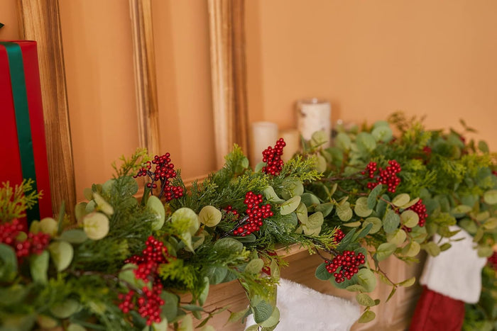 6.3FT Christmas 144 Branch Tips Cedar Garlands, Anna's Whimsy Artificial Pine Cypress Greenery Garland, Decorations Holiday Indoor Outdoor Christmas Decor Winter Garland