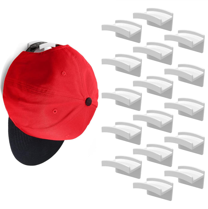 Modern JP Adhesive Hat Hooks for Wall (8-Pack) - Minimalist Hat Rack Design, No Drilling, Strong Hold Hat Hangers - USA Patented, Clear