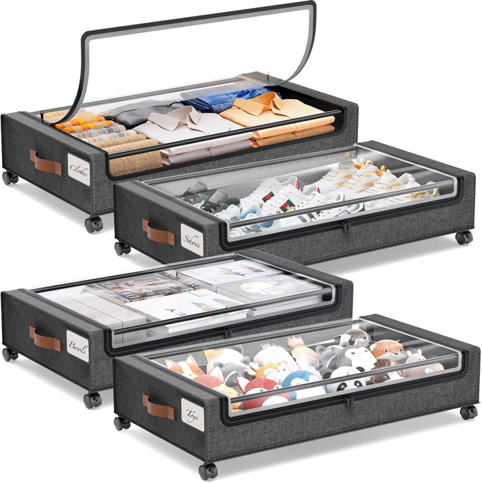 Yecaye Under Bed Storage with Wheels, 2Pack Under Bed Storage Containers, Underbed Shoe Storage Organizer, Rolling Under Bed Metal Drawers for Clothes, Blankets(30.71 x 16.93 x 6.69 in)
