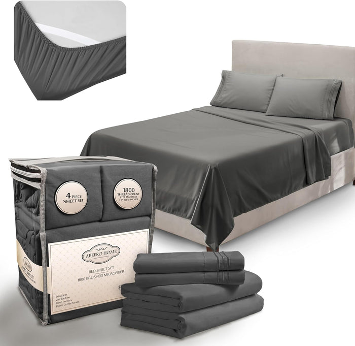 Queen Sheet Set - Elastic Corner Straps - Soft Cooling Sheets - Luxury Hotel Bed Sheet - Deep Pockets Microfiber Bedsheet - Bedding Sheets & Pillowcases - 4 Piece (Queen Size, Gray)
