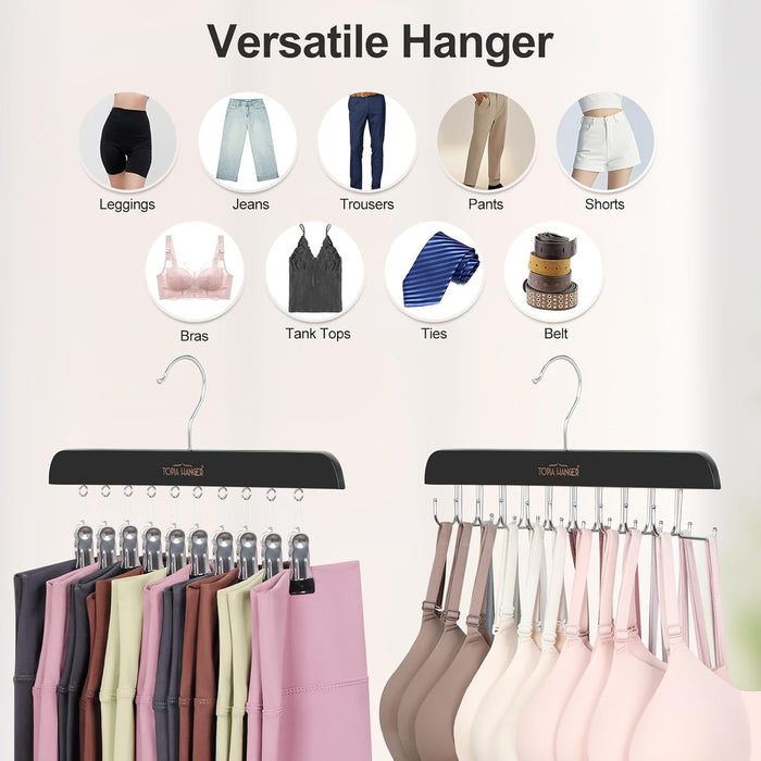 TOPIA HANGER 2 Pack Bra Hanger with 2 Pack Leggings Organizer, 2-in-1 Space Saving Hanger Neatly Store Max 40 Bras and 20 Leggings, Pants Jeans Shorts Skirt Tank Top Hangers for Closet Black CT77B