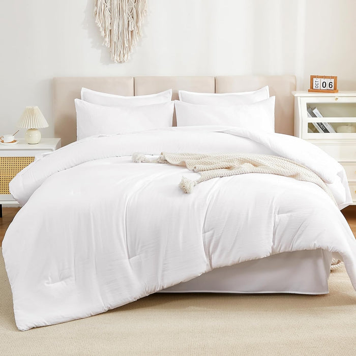 Litanika Comforters Queen Size Set Oatmeal - 7 Pieces Bed in a Bag Queen Bedding Comforter Sets, Plain Lightweight Bed Set with Comforter, Sheets, Pillowcases & Shams