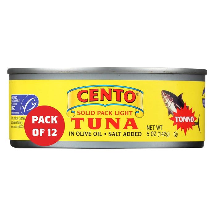 Cento Solid Packed Tuna in Olive Oil, 5 Ounce (Pack of 12)