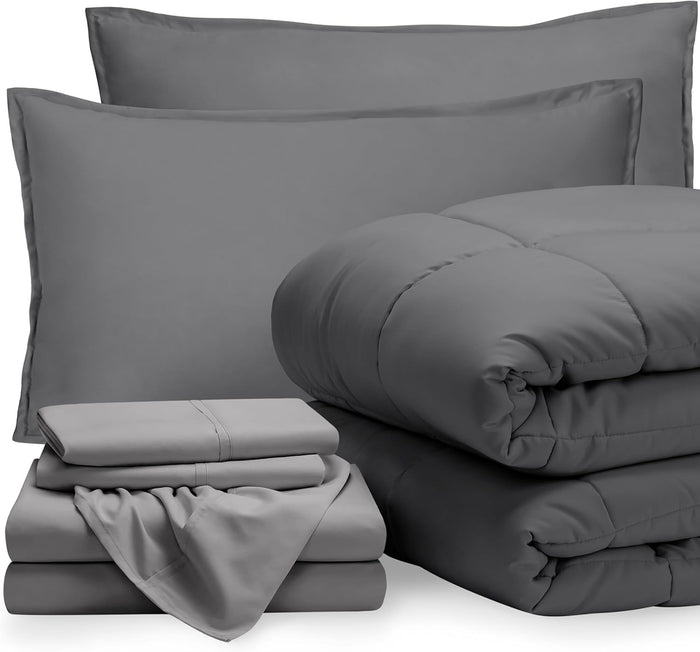 Bare Home Bed-in-A-Bag 5 Piece Comforter & Sheet Set - Twin XL - Goose Down Alternative - Ultra-Soft 1800 Premium Bedding Set (Twin XL, Grey/Grey)