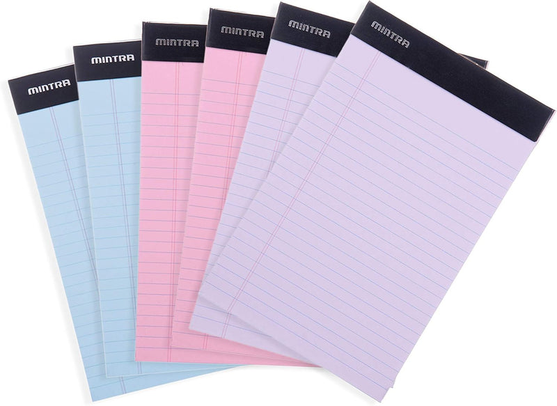 Mintra Office Legal Pads - ((BASIC PASTEL 6pk, 8.5in x 11in, NARROW RULED))