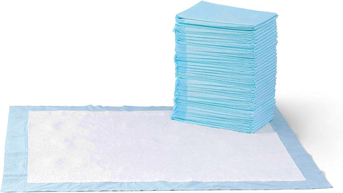 Amazon Basics Dog and Puppy Pee Pads, 5-Layer Leak-Proof Super Absorbent, Quick-Dry Surface, Potty Training, Regular (22x22"), 50 Count, Blue & White