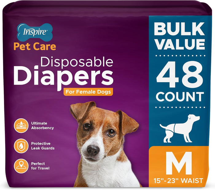 Inspire Pet Care Dog Diapers Female Dogs | Bulk Value Doggie Incontinence, Accidents, for Heat, Pee or Period and Housebreaking (Large (30 Count))