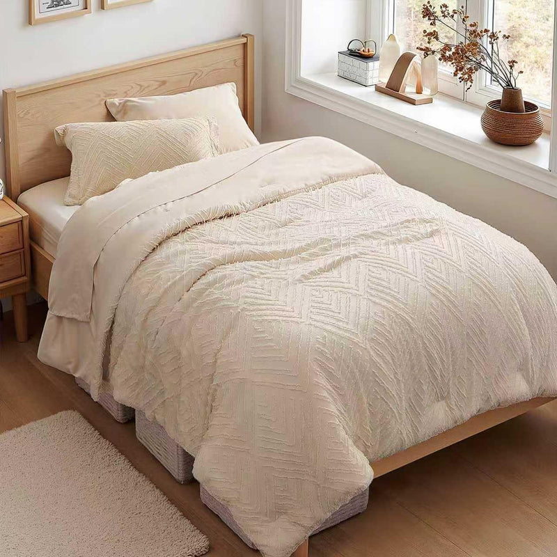 Zzlpp Full Comforter Set 7 Pieces, Beige Tufted Bed in a Bag with Comforter and Sheets, All Season Boho Bedding Sets with 1 Comforter, 2 Pillow Shams, 2 Pillowcases, 1 Flat Sheet, 1 Fitted Sheet