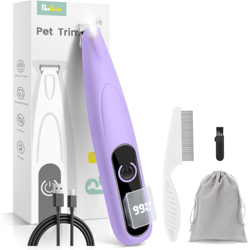 Dog Grooming Kit with LED Display, 35dB Ultra-Low Noise Dog Paw Trimmer, Cordless Hair Trimmer for Paws, Ears, Face, Rump with LED Light