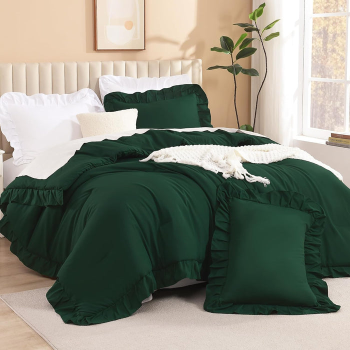 Litanika Full Size Comforter Sets, 3 Pieces Blush Pink Ruffle Girls Women Cute Bedding Comforters & Sets, Lightweight Fluffy Microfiber as Gift (79x90In Comforter & 2 Pillowcases)