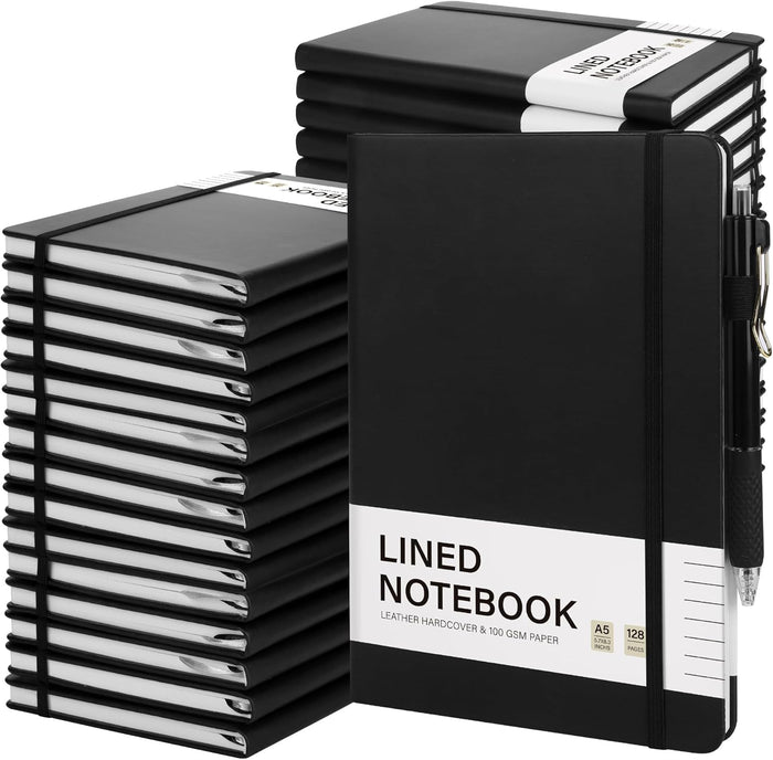 Aodaer 30 Set Lined Notebook Journals with Pens A5 Notebooks 100 GSM College Ruled Hardcover Notebook PU Leather Notepad with Pen Holder for Office School, 5.7 x 8.3 Inches, Deep Multicolor