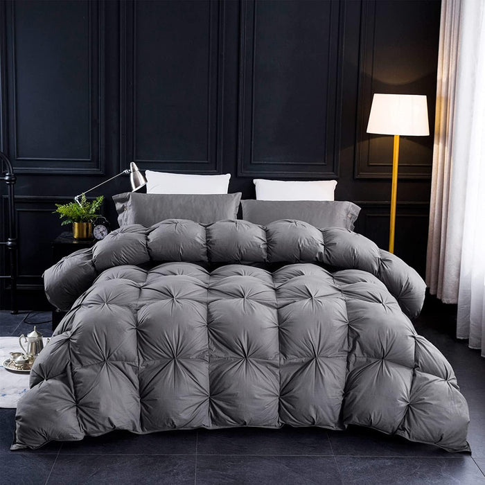 Three Geese Pinch Pleat Waterfowl Feathers and Down Comforter Cal King Size Duvet Insert,750+ Fill Power,1200TC 100% Cotton, Premium All Seasons Aqua-Sky Warm Hotel Comforter with 8 Tabs.