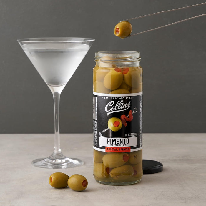 Collins Colossal Martini Pimento Olives | Premium Garnish for Cocktails, Martinis, and Salads, Snack Trays, Charcuterie, Cheese Plates, Condiment Olives 10oz