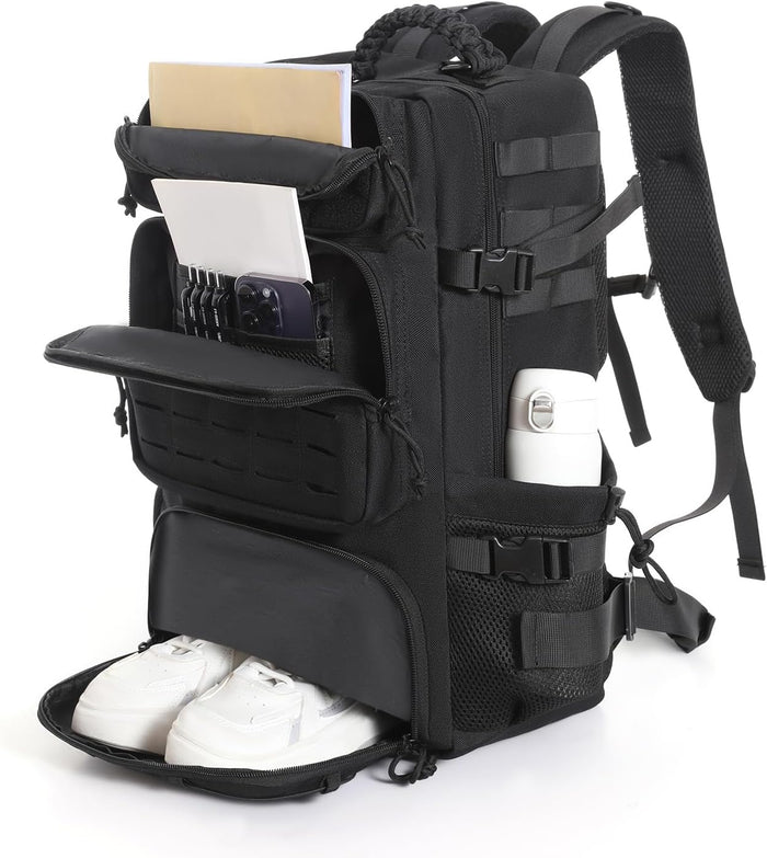 Tactical Military Backpack, Large Capacity Molle System, Multi-Compartment Design with Shoe Storage, Black (black)