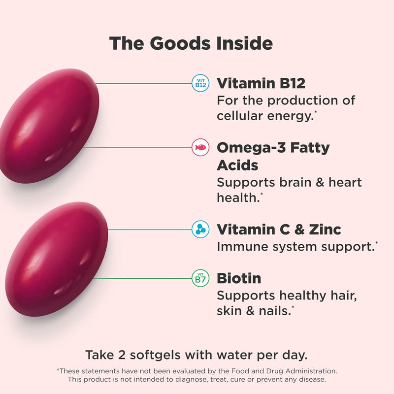 OLLY Ultra Women's Multi Softgels, Overall Health and Immune Support, Omega-3s, Iron, Vitamins A, D, C, E, B12, Daily Multivitamin, 30 Day Supply - 60 Count