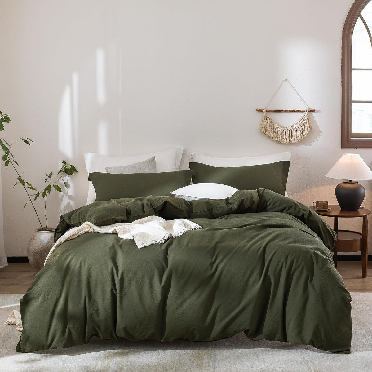 Stripe Duvet Cover Super King Plus Size 120inch x 120inch, 100% Washed Cotton Linen Feel Duvet Cover with Zipper Closure and 2 Pillowcases, Color of White-Dark Grey Stripe