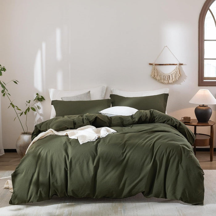 Stripe Duvet Cover Super King Plus Size 120inch x 120inch, 100% Washed Cotton Linen Feel Duvet Cover with Zipper Closure and 2 Pillowcases, Color of White-Dark Grey Stripe