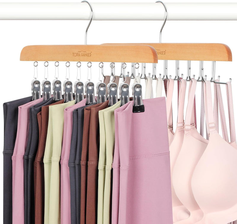 TOPIA HANGER 2 Pack Bra Hanger with 2 Pack Leggings Organizer, 2-in-1 Space Saving Hanger Neatly Store Max 40 Bras and 20 Leggings, Pants Jeans Shorts Skirt Tank Top Hangers for Closet Black CT77B