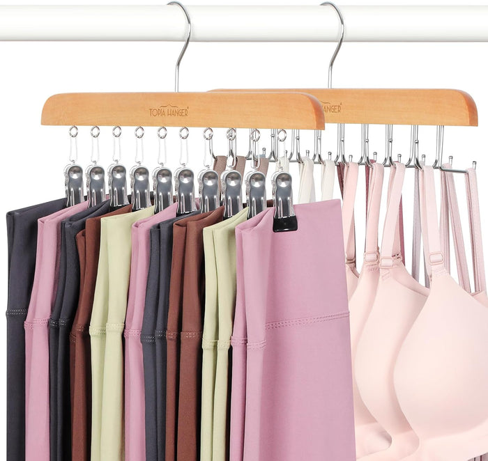 TOPIA HANGER 2 Pack Bra Hanger with 2 Pack Leggings Organizer, 2-in-1 Space Saving Hanger Neatly Store Max 40 Bras and 20 Leggings, Pants Jeans Shorts Skirt Tank Top Hangers for Closet Black CT77B
