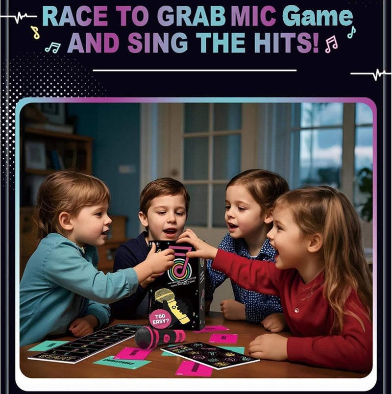 The Mic Games– Family Karaoke Board Game, Games for Bad Singers with 250 Lyrics (125 Cards) for Hilarious Game Nights & Birthday Party