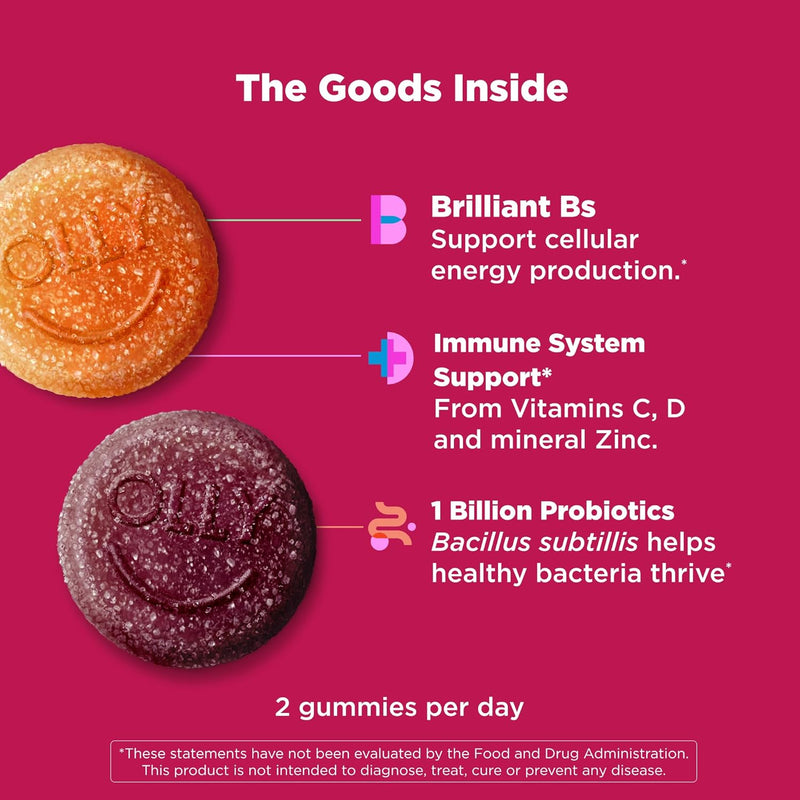 OLLY Multi + Probiotic Adult Multivitamin Gummy, 1 Billion CFUs, Digestive and Immune Support Chewable Supplement, Tropical Twist, 35 Day Supply - 70 Count