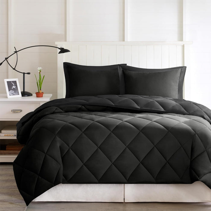 Madison Park Essentials Parkston Plaid Comforter, Matching Sham, 3M Scotchguard Stain Release Cover, Hypoallergenic All Season Bedding-Set, Full/Queen, Black, 3 Piece