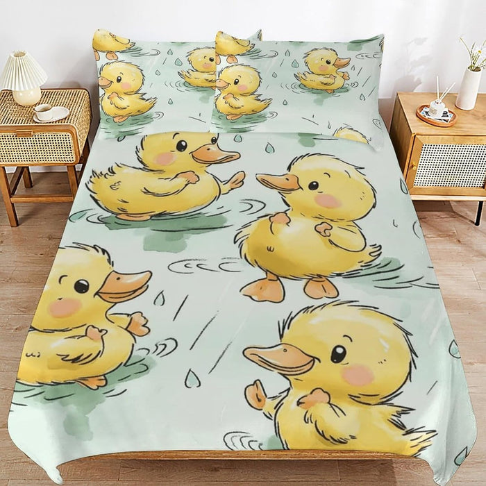 Yellow Duckies Waves Comforter Sets Full Size 3pcs Queen Comforter Bedding Set with 2 Pillowcases for Kids 79"x90"(Full)